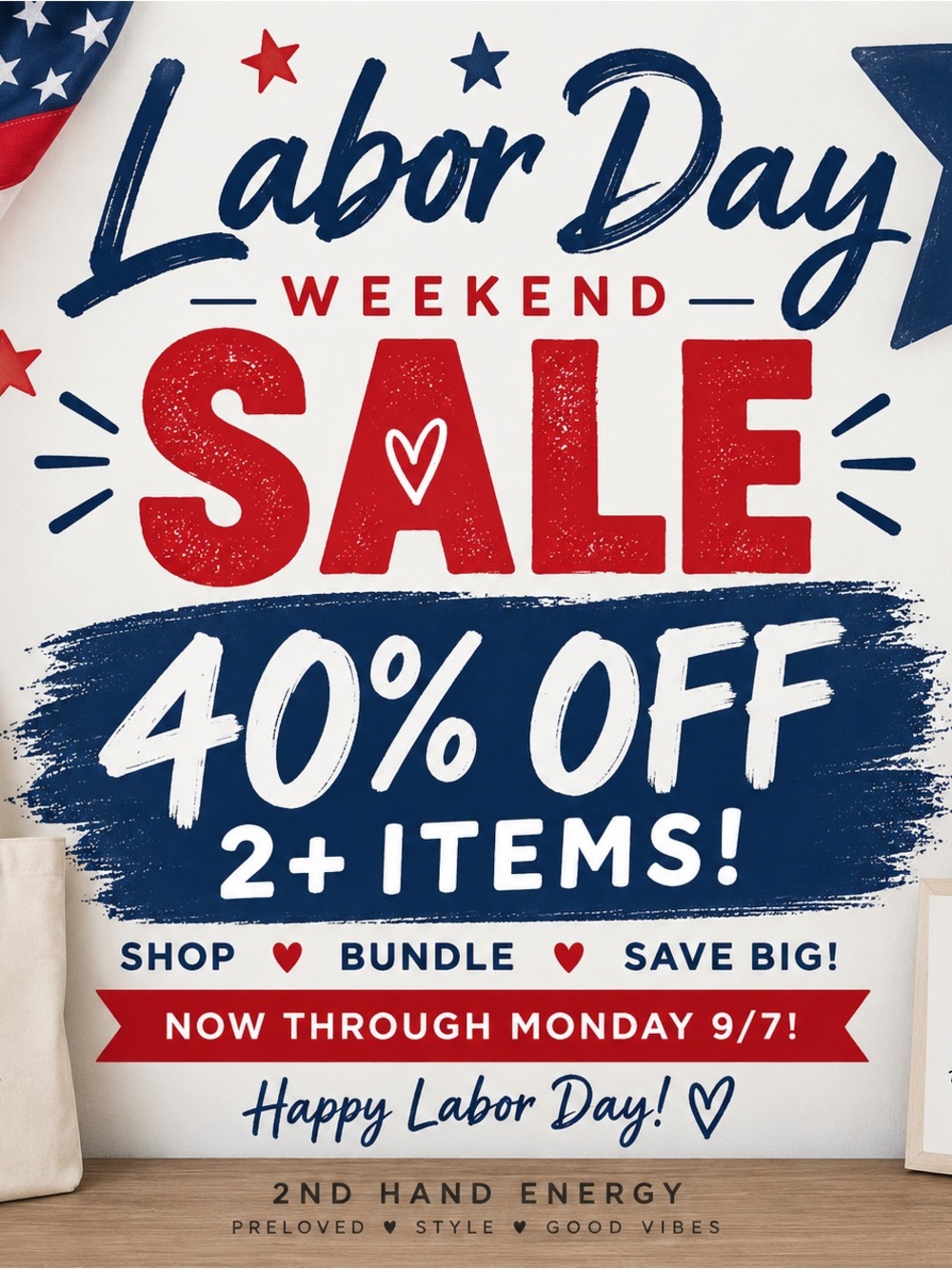 Labor Day Sale Wall Art Poster - Red & Blue
